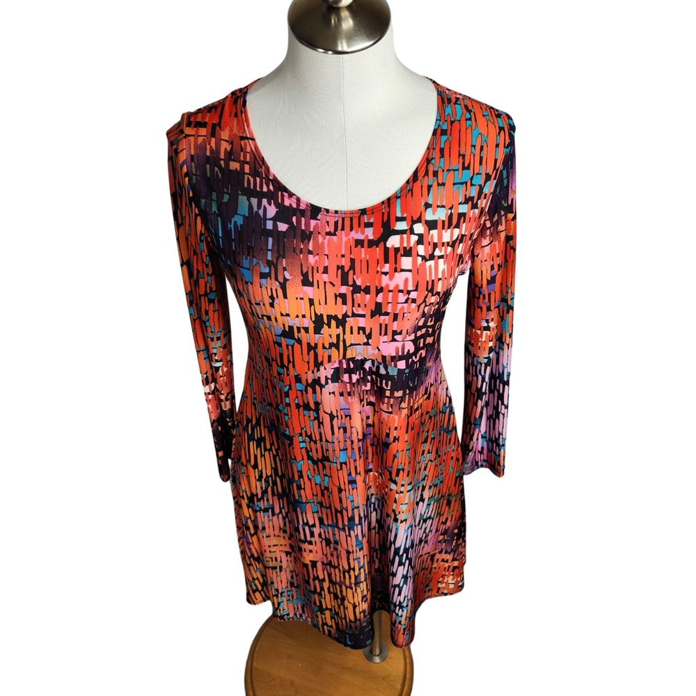 THE PYRAMID COLLECTION Slinky Printed Dress Long Sleeve Stretch Knit‎ XS/S